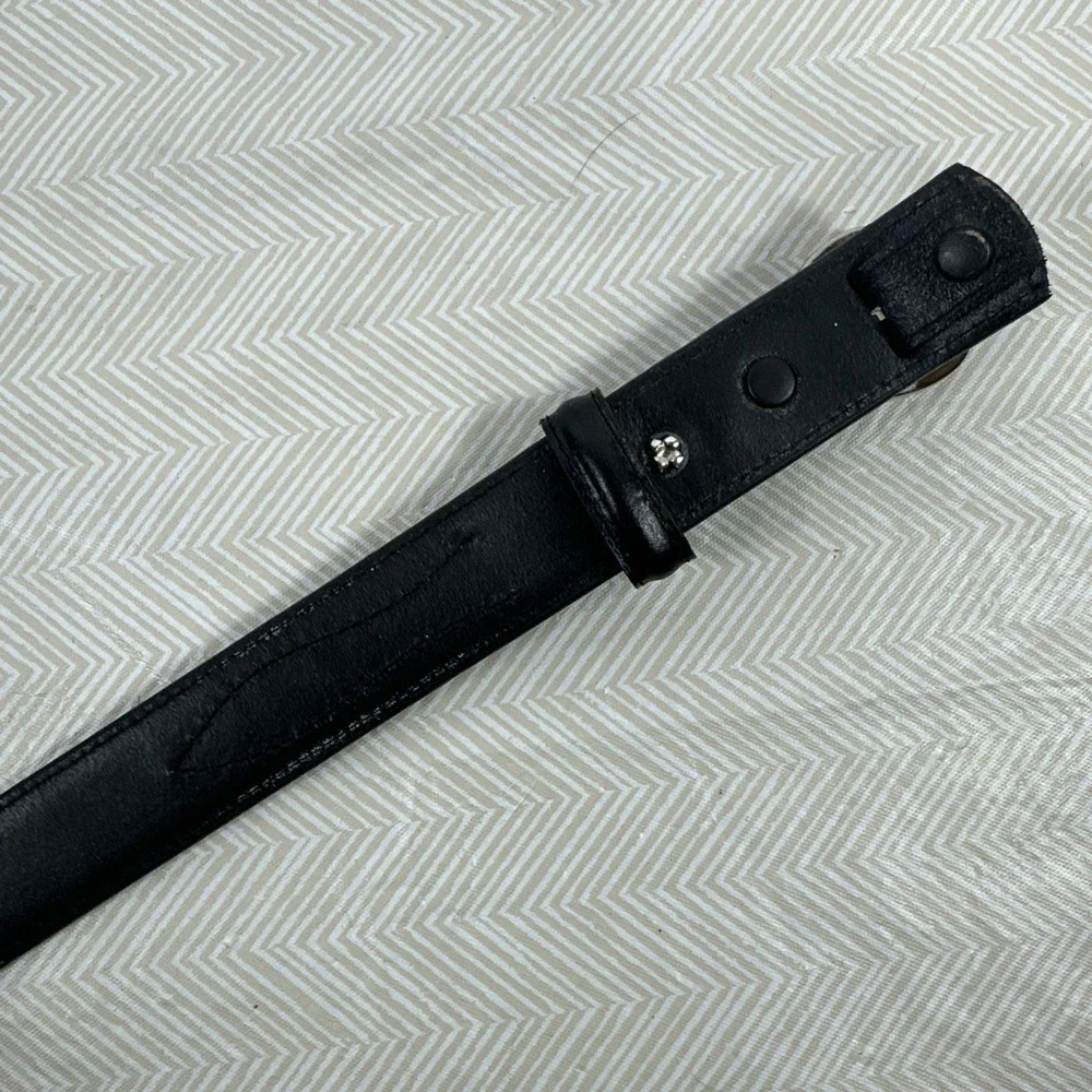 Top Grain Leather Belt Mens 36 Black‎ Silver Buckle Smooth Over Under